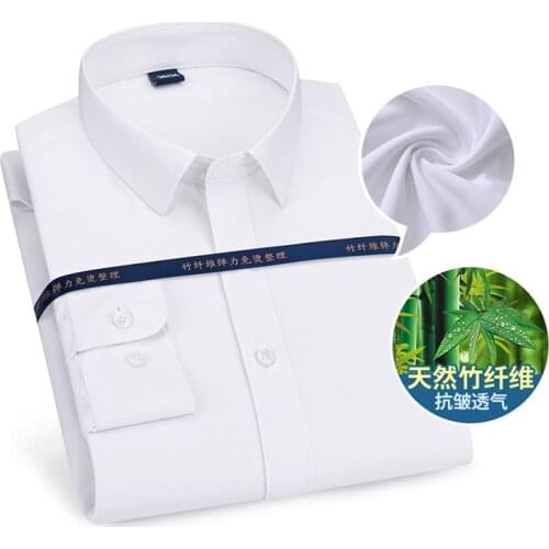 2021 New Men Shirt Long Sleeve 32% Bamboo Fabric Casual Business Solid Color Cloth Four Season Confortable Cloth Print SH057