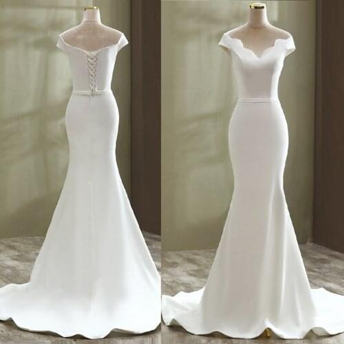 2021 Winter Clearance Item White Wedding Dress Fishtail Simple And Thin Plus Size Dress
