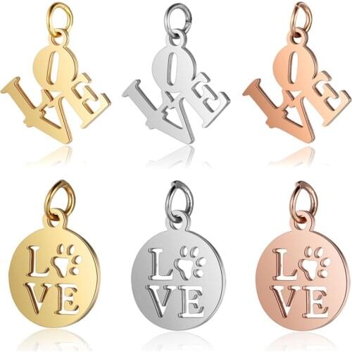 5Pcs/Lot Love Symbol Stainless Steel Hollow paw Tags Charms Connectors Pendants DIY Necklace Jewelry Making Findings Wholesales