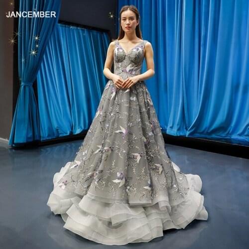 J66790 jancember A-line summer evening dress for women V-neck sexy v-back grey ball gown 2019 женская-одежда платье вечернее