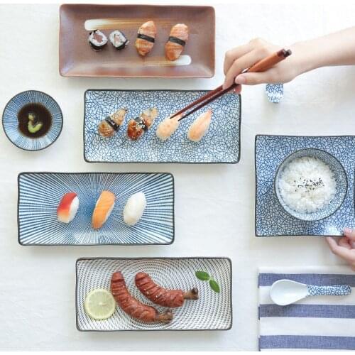 Japanese Style Ceramic Rectangular Sushi Fish Dish Square Tempura Plate Sushi Plate Tablrware