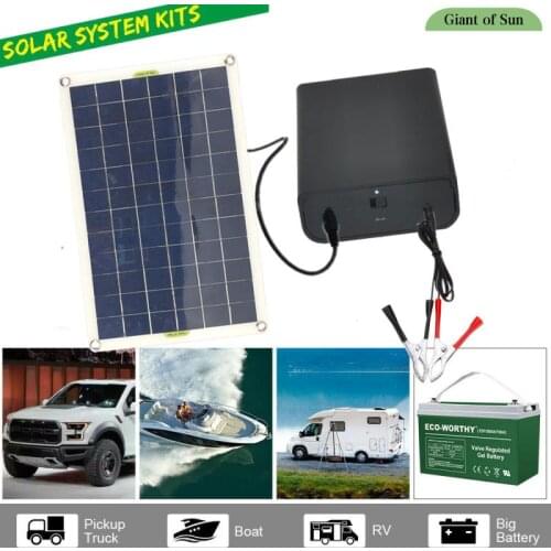 50W Outdoor Solar Panel Kit Portable Battery Charger Solar Panel + Converter/Controller + Cigarette Lighter + Charging Cable