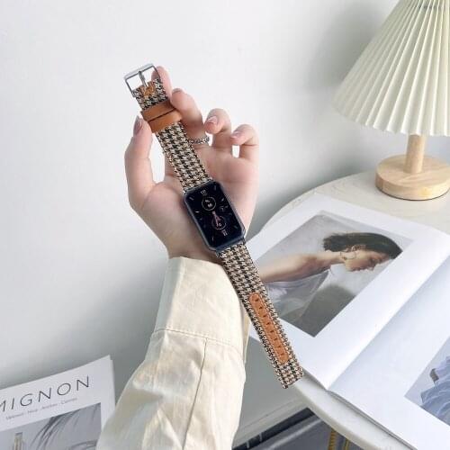 Leather Cloth Watchband For Huawei Smart Watch FIT for HuaWei Houndstooth Pattern Bracelet Strap Men Women Wristband Replacement