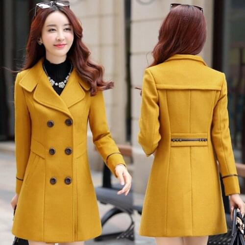 Women Coat Woolen Jacket Female Winter Clothing Outwear Womens Jackets Long Yellow Coat 2020 Casaco Feminino KJ211 's s