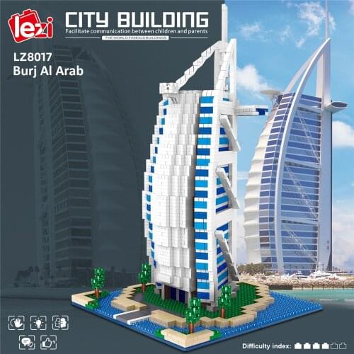 Lezi LZ8017 World Famous Architecture Model Set Burj Al Arab Micro Mini Blocks Top Ten Hotels In The World Dubai Building Toys