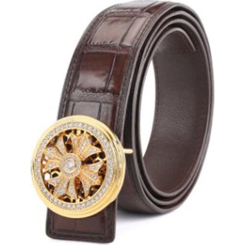 Hujingsha Fashionable men belt crocodile leather belt leather all with stainless steel pin buckle men belt