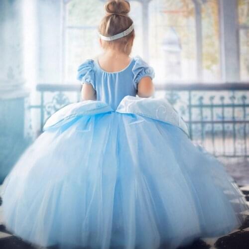 Little Girls Deluxe Cinderella Costume Puff Sleeve Layered Hallowen Party Gown Children Fancy Birthday Princess Dress Up Clothes