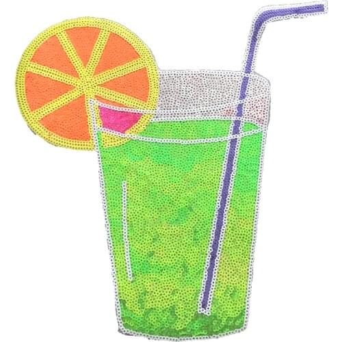 2019 New Lemon Juice Beverrage Sequined IRON on Patches for Clothes Fruit Drink Sequins Applique Patch DIY Decorative Sticker