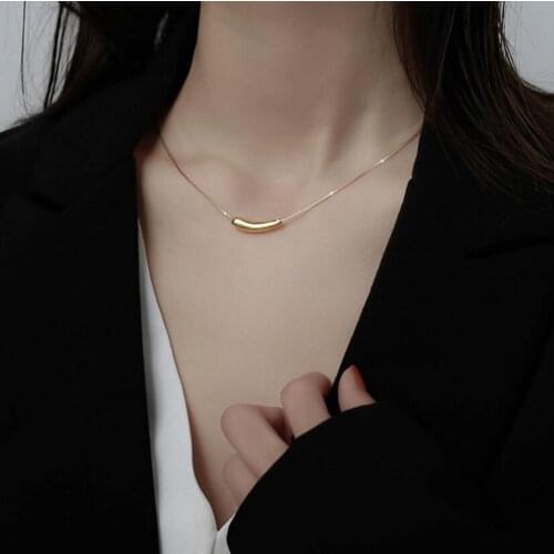 2021 New Trendy Small Eggplant Shape Pendant Golden 925 Silver Tube Necklace Metal Clavicle Chain Jewelry For Women