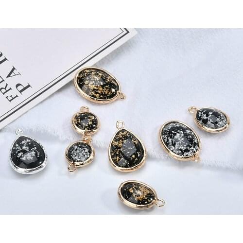 Gold Plated cubic Phnom Penh with gold and silver foil, oval water drop, double hanging earring material DIY manual accessories