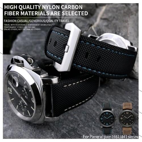 24mm High Quality Watch Band Carbon Fiber Watch Strap Black Belt for Panerai Bracelet Pam1661/441 Watch for Men Accessories