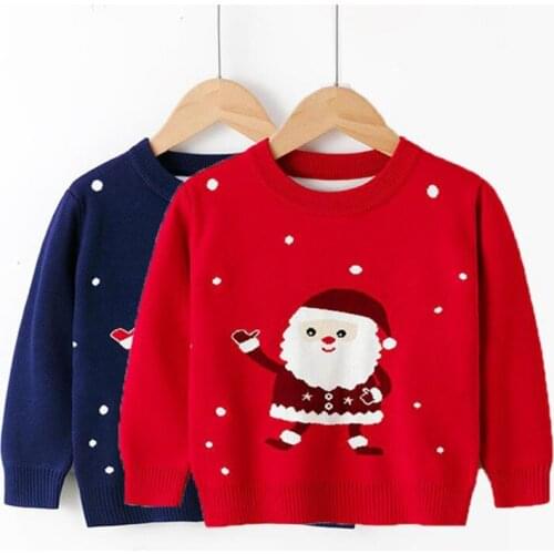 Christmas Girls Clothes Toddler Kids Boy Warm Plus velvet Sweater 2-8Y Children Santa Claus Printed Sweaters Baby Girls Clothing