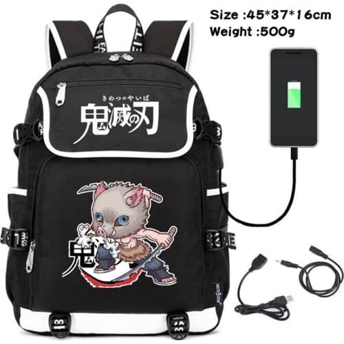 Anime Demon Slayer Canvas Backpack Kimetsu no Yaiba Boys Girls USB Charging Teenagers Cartoon Travel Laptop Bag Zipper Schoolbag
