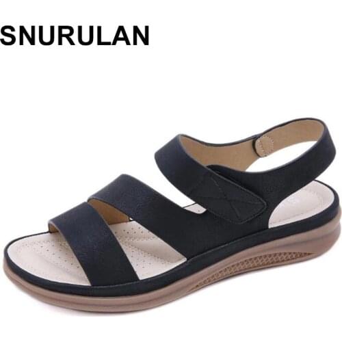 SNURULAN2021 Summer shoes women retro womens beach sandals round head slope comfortable lightweight sandals womens casual shoe