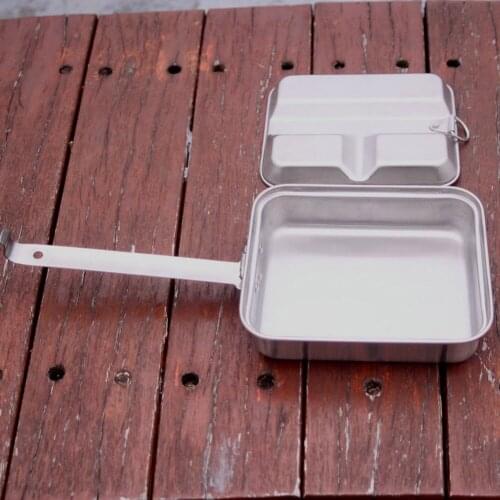 Stainless Steel Outdoor Camping Square Lunch Box Travel Military Cooking Pan Box Cookware Camping Cooking Supplies Handle Bowl