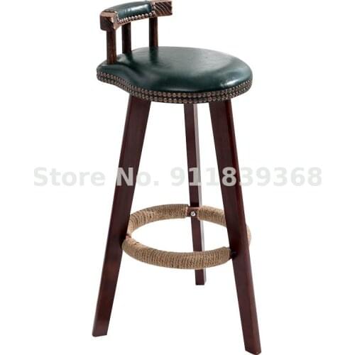 Solid Wood Bar Chair Back Bar Stool Modern Simple Front Desk Bar Chair Home Nordic Retro High Footed Stool
