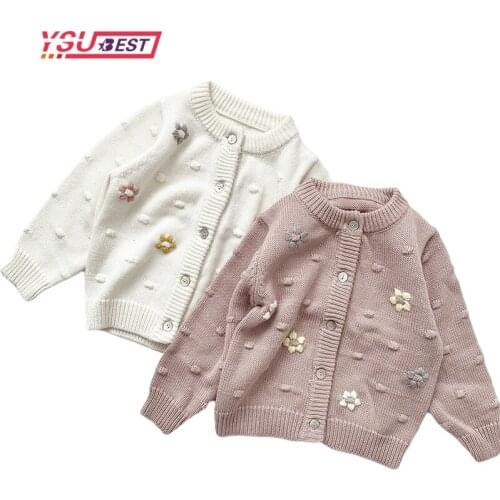 2021 Sweet Kids Girls Floral Embroidered Crochet Sweater Cardigans Jackets Candy Spring Autumn Outw Bubble Hook Flower Clothes