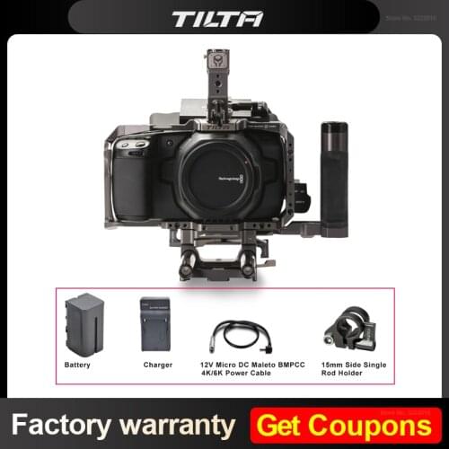 Tilta TA-T01-A-G Full Camera Cage Top Handle Wooden Side Handle F970 Battery Plate Partial Sunhood for BMPCC 6K 4K Camera