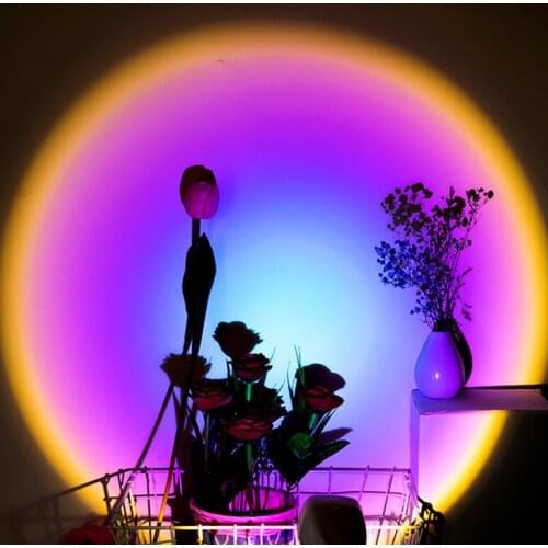 USB Rainbow Sunset Projector Lamp Atmosphere Night Light Background Decor for Bedroom Bar Coffee Store Wall Decoration Lighting