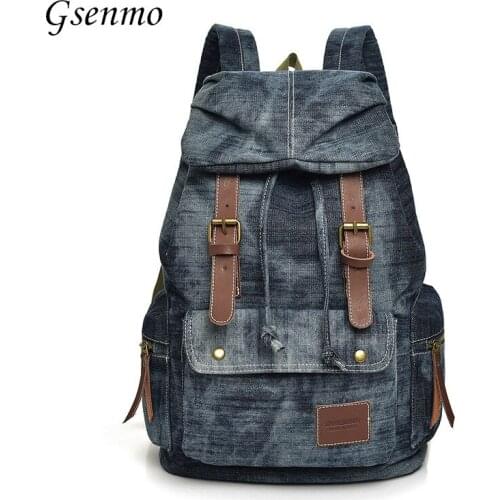 Gsenmo Vintage Women Backpack Denim School Bags For Teenage Girls String Bags Denim Casual Travel Bag