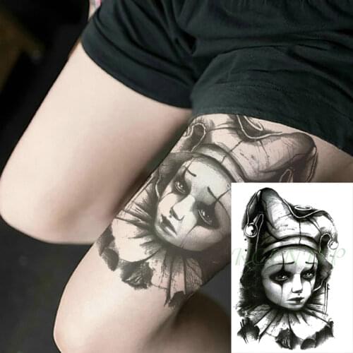 Waterproof Temporary Tattoo Sticker Clown Black Style Sadness Girl Sticker Flash Tatoo Fake Tattos on Leg Arm Art for Men Women