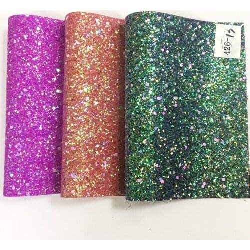 Bright Colors Colorful Shiny Chunky Glitter Faux Leather Fabric Sheet With Geometric Sequins For Making Shoe/Bag/DIY Accessories