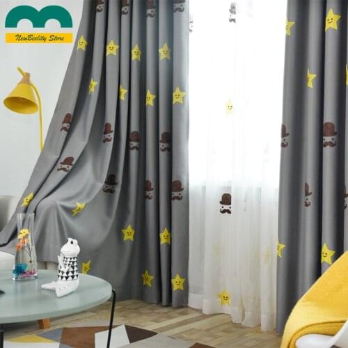 Childrens Room Shading Modern Nordic Cartoon Embroidered Curtain Finished Bedroom Floating Mediterranean Curtain
