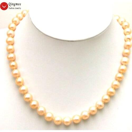 Qingmos Fashion 9-10mm Round Pink Natural Freshwater Pearl Necklace for Woman 17 inch Chokers Necklace with Ball Clasp nec5285