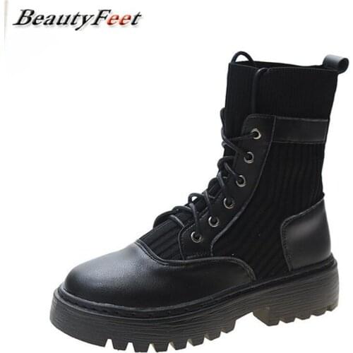 Winter Women Ankle Boots Patent Leather 4cm Heel Keep Warm Lace Up Platform Boots For Woman Women Shoes Botas 35-39