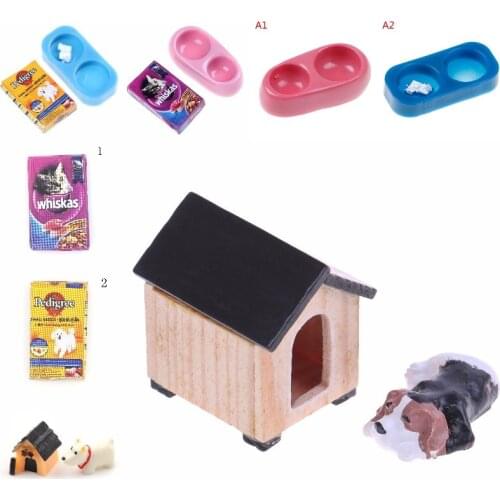 1/12 Dollhouse Miniature Mini Dog Cat Pet Food with Plate Simulation Furniture Model Toys for Doll Accessories Decoration