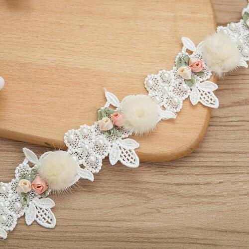 1 Yard Rose Flower Embroidery Lace Trim Ribbon Pearl Beaded DIY Sewing Applique 449F
