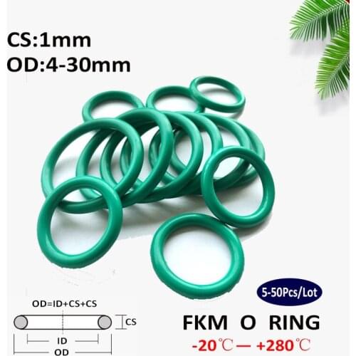 20/50PCS OD4-43mm Green FKM Fluorine Rubber O Ring Wire 1-2mm Waterproof High Temperature Resistant Sealing Ring