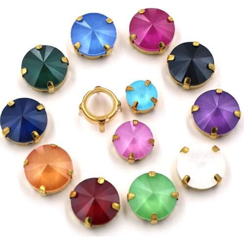 8mm 10mm 12mm 14mm Pointback Round Shape Glass Crystal Mocha Rivoli Rhinestones Gold Claw Setting Sew On Clothing/Dress/Patches