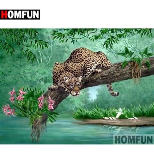 HOMFUN Full Square/Round Drill 5D DIY Diamond Painting "Animal leopard" Embroidery Cross Stitch 3D Home Decor Gift A11910