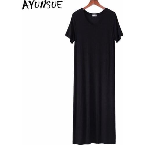 AYUNSUE 2020 Casual Summer Dress for Woman Clothes Black Sexy V Neck Dress Korean Elegant Black Party Dress YY038