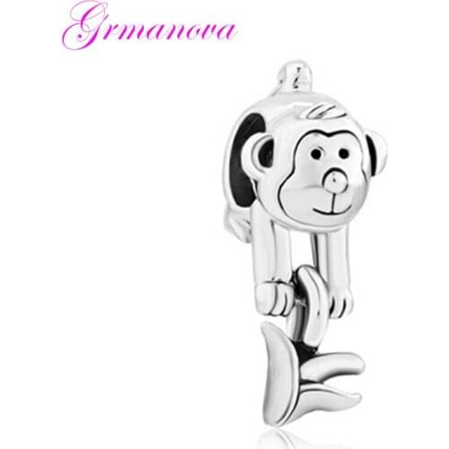 Monkey eat banana European big hole charm beads female classic pop amulet Fit Pandora Bracelet Womens DIY Jewelry