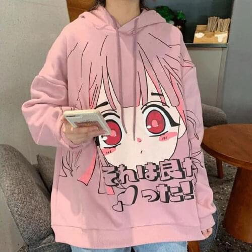 Biggorange anime hoodie women winter fashion kawaii sweater long-sleeved cute blouse loose print plus velvet warm pullover women