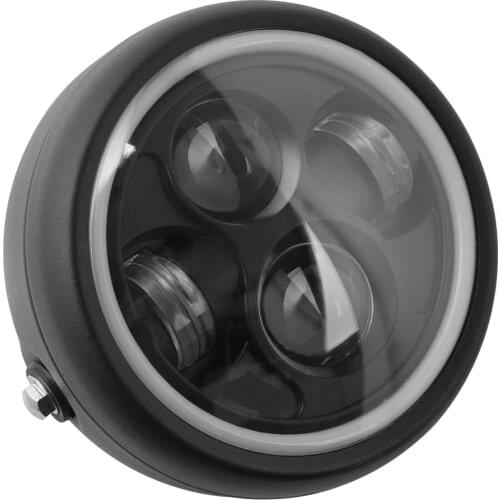 Black 6.5" LED Motorcycle Retro Headlight Angel Ring Hi&Lo Beam Bulb DRL With Angel Ring For Harley Sportster Cafe Racer Bobber