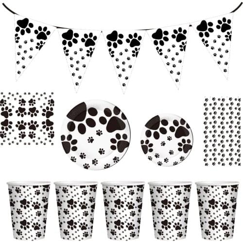 Pet Party Dog Paw Theme Birthday Party Decoration Party Decoration Disposable Paper Tray Paper Cup Paper Towel Tablecloth 230