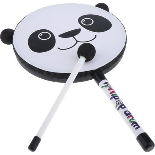 Wooden Panda Cartoon Chinese Traditional Handheld Tambourine Drum Hand Bell Babies Musical Toys