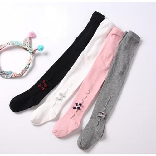 DHL 50pcs Girls Bowknot Pantyhose Fashion Knitted Cotton Cute Long Stockings Baby Pantyhose For 2-8 T