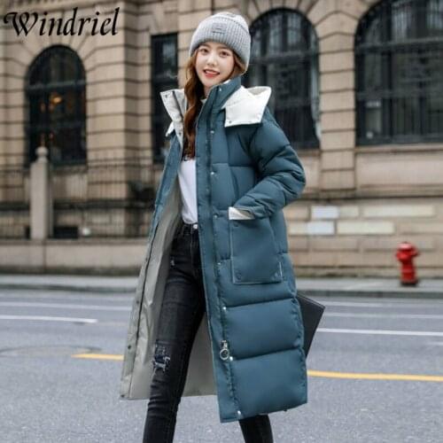 Long Winter Coat Women Oversized Thicken Warm Parkas Big Pockets Snow Wear Jackets Female Hooded Cotton Padded Clothing Windriel