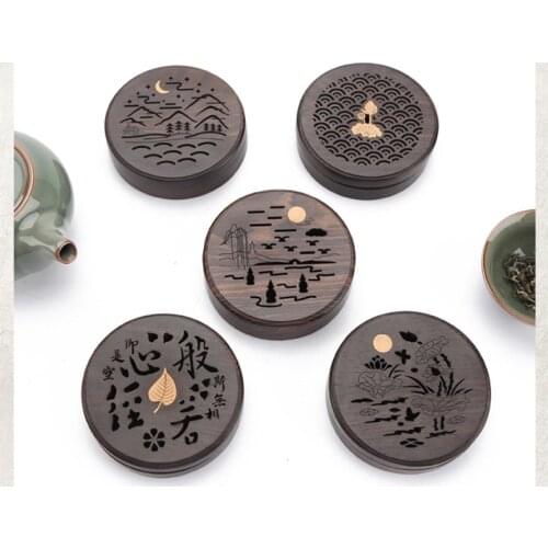 Ebony Round Incense Burner Solid Wood Magnet Type Buddha Utensils Car Decoration