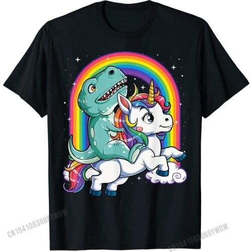 Dinosaur Riding Unicorn T Shirt Kids Men Rainbow Gifts T rex Hip Hop Male T Shirt Street Tops Shirt Cotton Design