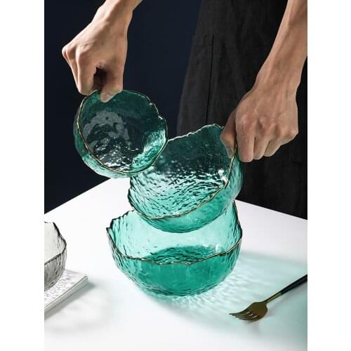Ins Hot Ice Mountain Pattern Glass Salad Bowls Small Medium Large Diverse Colours Vegetables Fruit Salad Dessert Plates Set