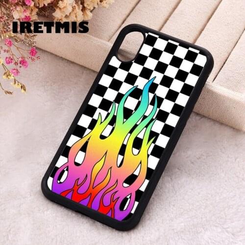 Iretmis 5S SE phone cover cases for iphone 6 6S 7 8 Plus X Xs Max XR 11 12 MINI Pro Silicone Black White Checkers Rainbow Flames