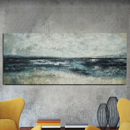 100% Hand Painted Oil Paintings Nordic Wall Art Canvas Dark Wind Sea Abstract For Living Room Morden Home Decor Frameless