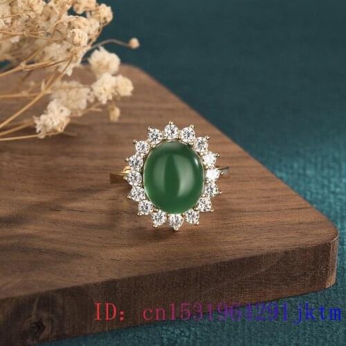 Green Jade Ring Gifts Crystal Amulet Zircon Gemstone Charm Fashion Jewelry Natural 925 Silver Women Men Chalcedony