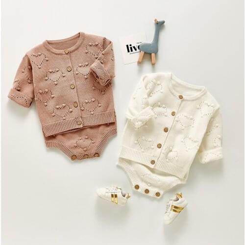 8216 Baby Clothing Set Knitted 2 Pieces Suit Autumn 2021 Baby Girl Suit Love Coat Cardigan+Suspender Short Toddler Outfits