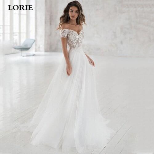 LORIE Beach Wedding Dresses Off The Shoulder Appliqued Lace Bridal Gowns A Line Elegant Boho Wedding Gowns Plus Size